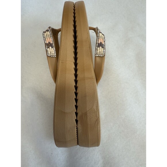 ASHLEY BLUE Crystal Western Beaded Beige Jellies Flip Flops Size 8 - Picture 4 of 11